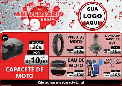 Modelo de Encarte para Encarte A4 Horizontal com o tema Promoção de Aniversário - 9 Anos para Moto peças