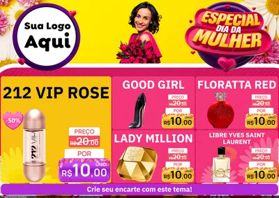 Modelo de Encarte para Encarte A4 Horizontal com o tema Especial Dia da Mulher para Perfumes
