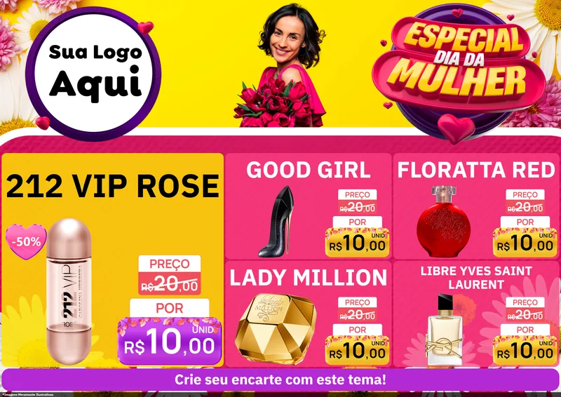Modelo de Encarte para Encarte A4 Horizontal com o tema Especial Dia da Mulher para Perfumes
