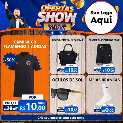 Modelo de Rede Social para Feed Facebook com o tema Ofertas Show No Fim De Semana para Roupas e acessórios