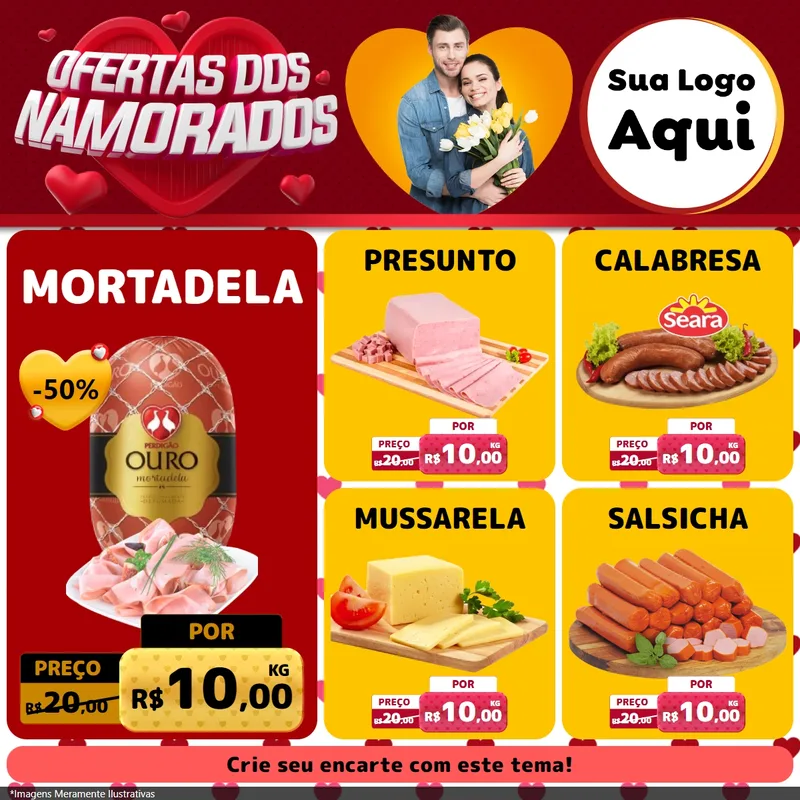 Modelo de Rede Social para Feed Facebook com o tema Ofertas Dos Namorados para Frios e Laticínios
