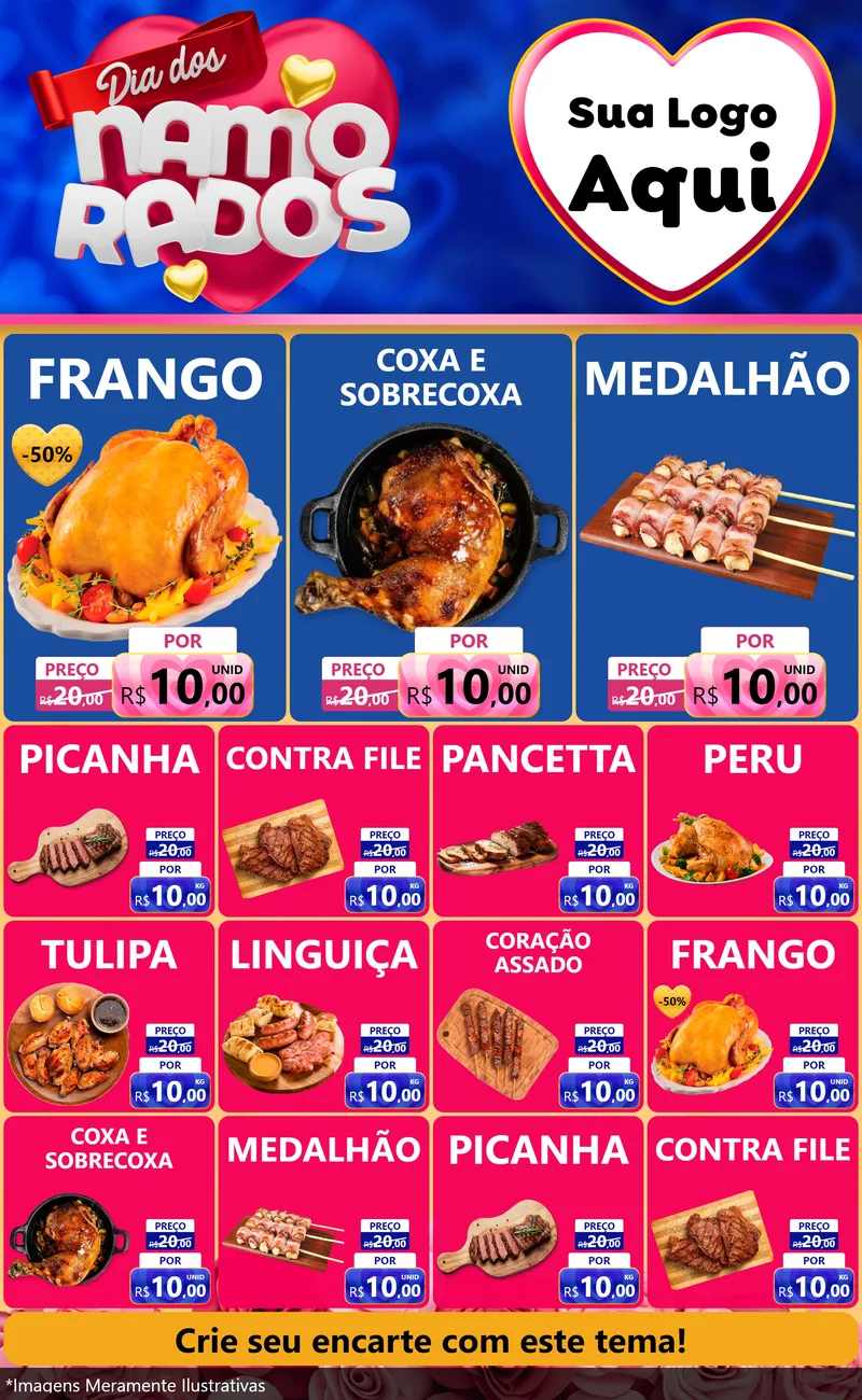Modelo de Encarte para Encarte Grande com o tema Dia dos namorados para Assados