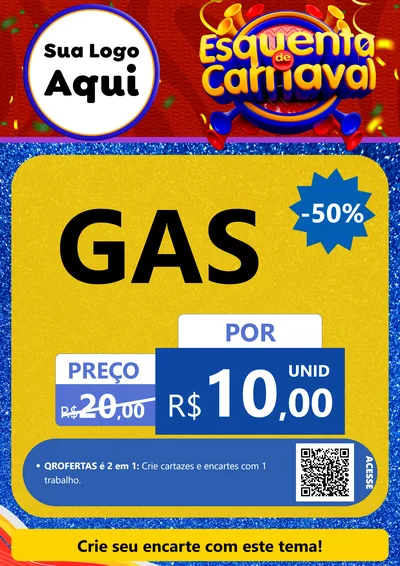 Modelo de Cartaz para Cartaz A4 Vertical com o tema Esquenta de Carnaval para Água e gás