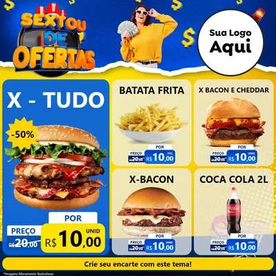Modelo de Rede Social para Feed Facebook com o tema Sextou de Ofertas para Hamburgueria