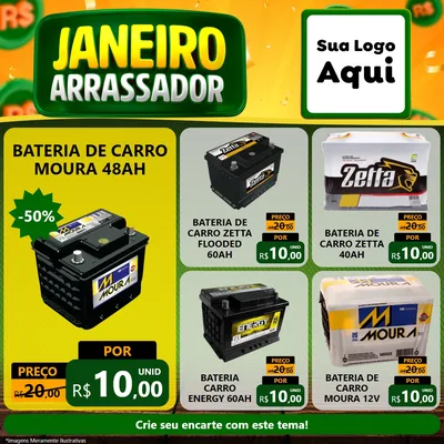 Modelo de Rede Social para Feed Facebook com o tema Janeiro Arrasador para Baterias Elétricas