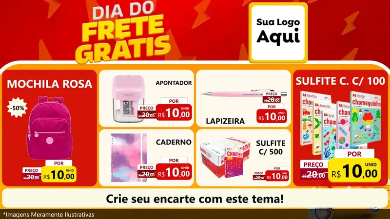 Modelo de TV para TV Horizontal com o tema Dia do Frete Grátis para Papelaria
