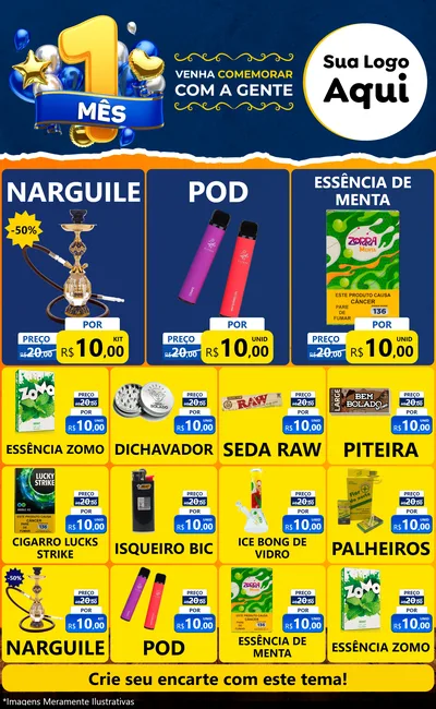 Modelo de Encarte para Encarte Grande com o tema Um Mês de Aniversário para Tabacaria