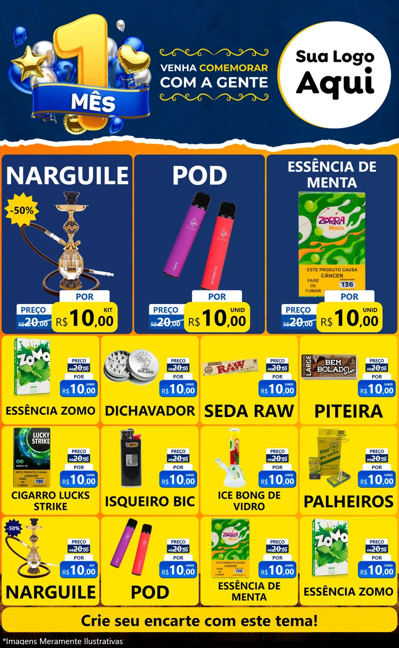 Modelo de Encarte para Encarte Grande com o tema Um Mês de Aniversário para Tabacaria