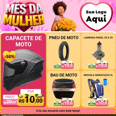 Modelo de Rede Social para Feed Facebook com o tema Mês da Mulher para Moto peças