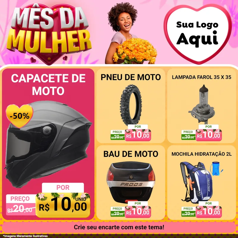 Modelo de Rede Social para Feed Facebook com o tema Mês da Mulher para Moto peças