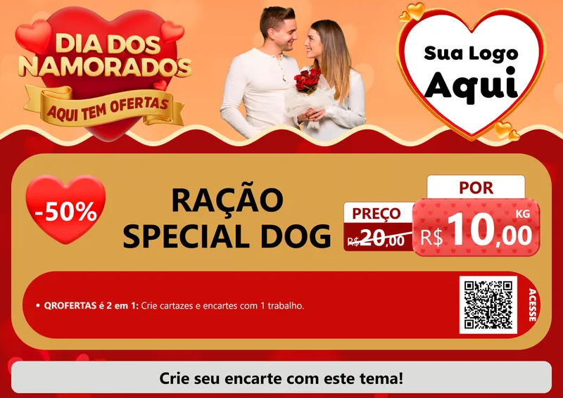 Modelo de Cartaz para Cartaz A4 Horizontal com o tema Dia dos Namorados - Aqui Tem Ofertas para Pet Shop