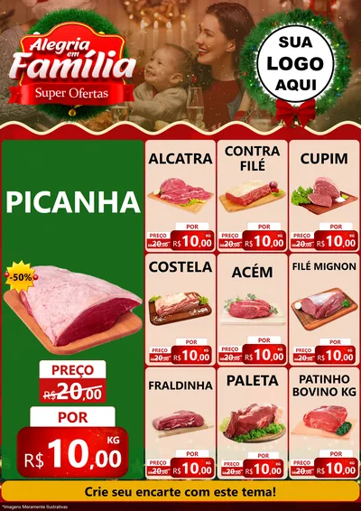 Modelo de Encarte para Encarte A4 Vertical com o tema Alegria Em Família - Super Ofertas para Açougue