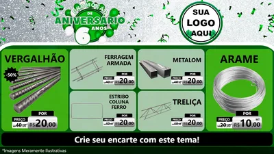 Modelo de TV para TV Horizontal com o tema Promoção de Aniversário - 6 Anos para Ferragens