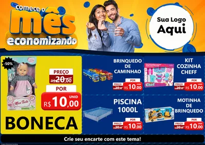 Modelo de Encarte para Encarte A4 Horizontal com o tema Comece O Mês Economizando para Brinquedos