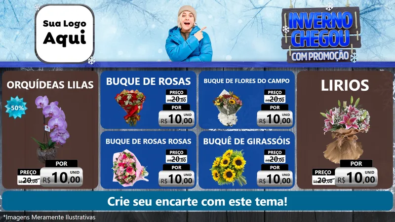 Modelo de TV para TV Horizontal com o tema Inverno Chegou Com Promoção para Floricultura e jardim