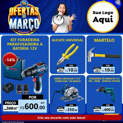 Modelo de Rede Social para Feed Facebook com o tema Ofertas de Março para Maquinas e Ferramentas
