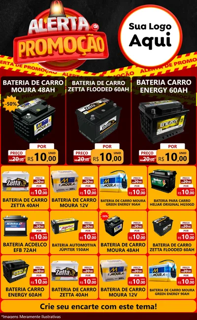 Modelo de Encarte para Encarte Grande com o tema Alerta de Promoção para Baterias Elétricas
