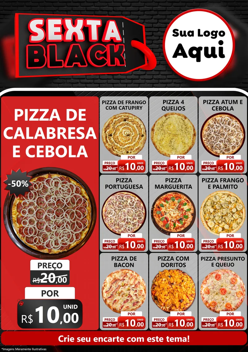 Modelo de Encarte para Encarte A4 Vertical com o tema Sexta Black para Pizzaria