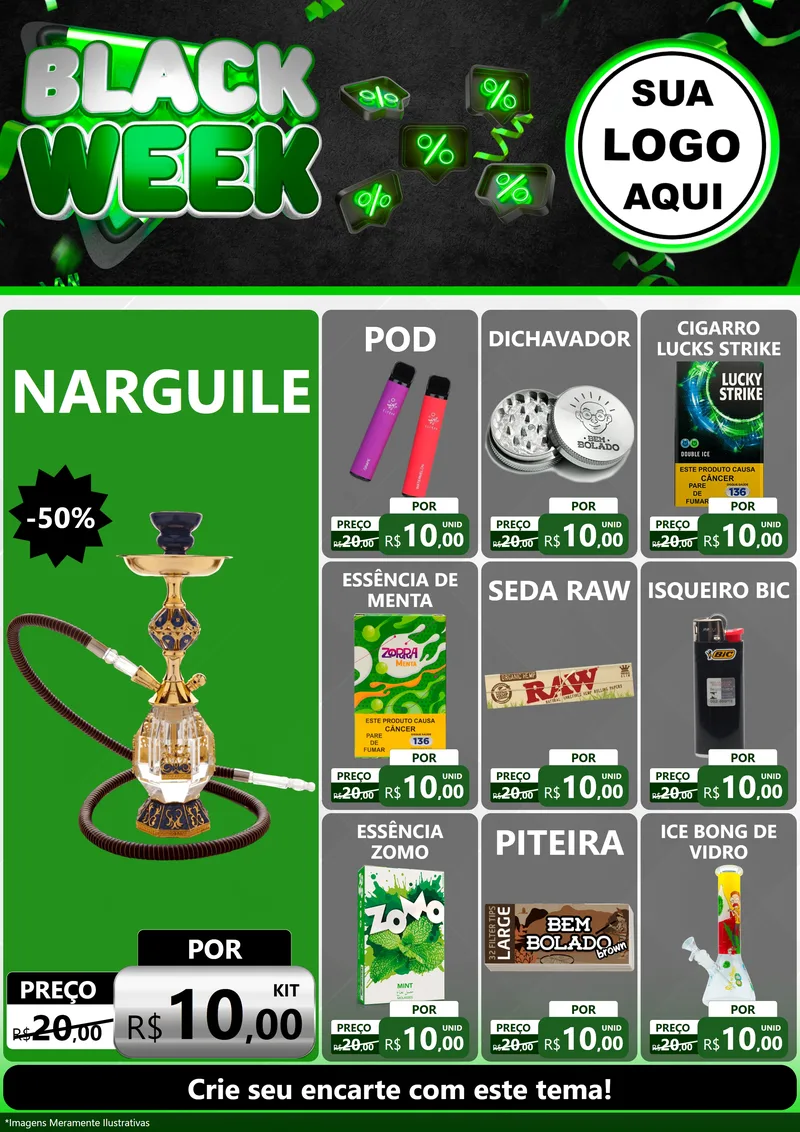 Modelo de Encarte para Encarte A4 Vertical com o tema Black Week para Tabacaria