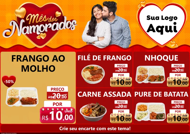 Modelo de Encarte para Encarte A4 Horizontal com o tema Mês dos Namorados para Restaurante