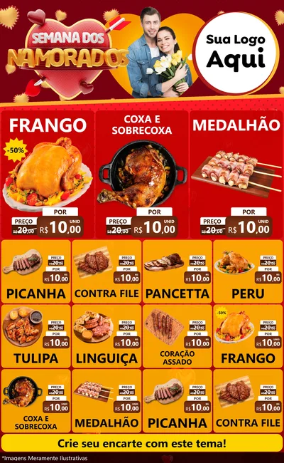 Modelo de Encarte para Encarte Grande com o tema Semana dos Namorados para Assados
