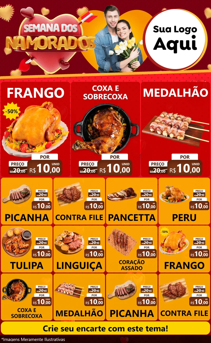 Modelo de Encarte para Encarte Grande com o tema Semana dos Namorados para Assados