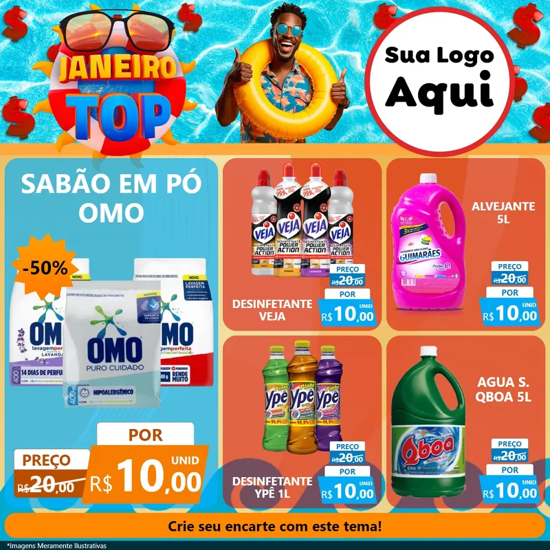 Modelo de Rede Social para Feed Facebook com o tema Janeiro Top para Produtos de Limpeza