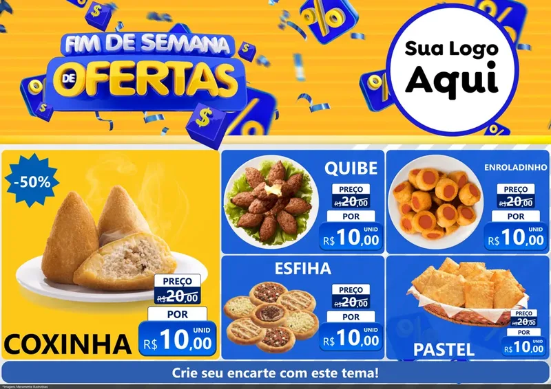 Modelo de Encarte para Encarte A4 Horizontal com o tema Fim de Semana de Ofertas para Salgadaria