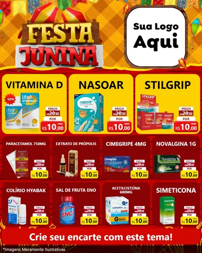 Modelo de Rede Social para Feed Instagram com o tema Festa Junina para Farmácia