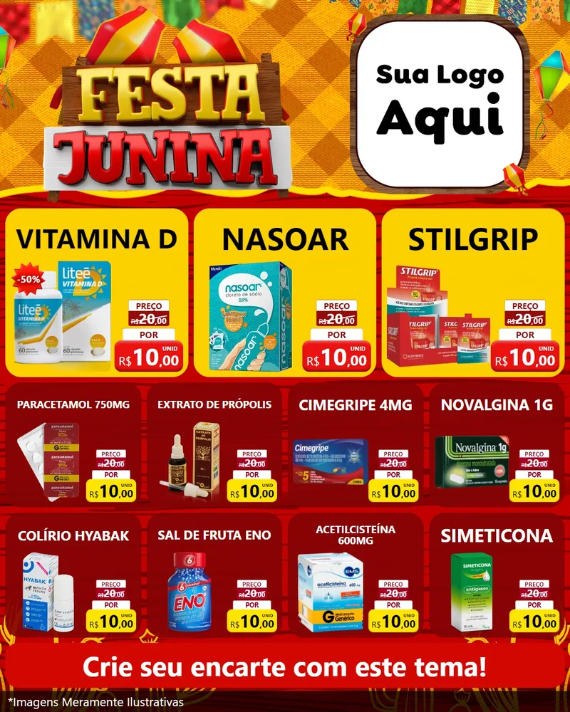Modelo de Rede Social para Feed Instagram com o tema Festa Junina para Farmácia