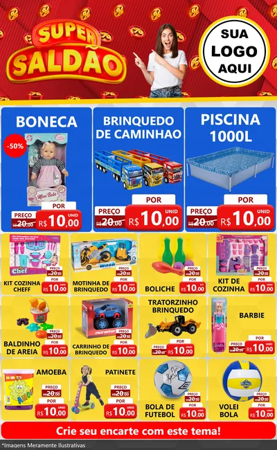 Modelo de Encarte para Encarte Grande com o tema Super Saldão para Brinquedos