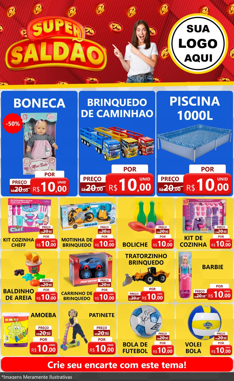 Modelo de Encarte para Encarte Grande com o tema Super Saldão para Brinquedos