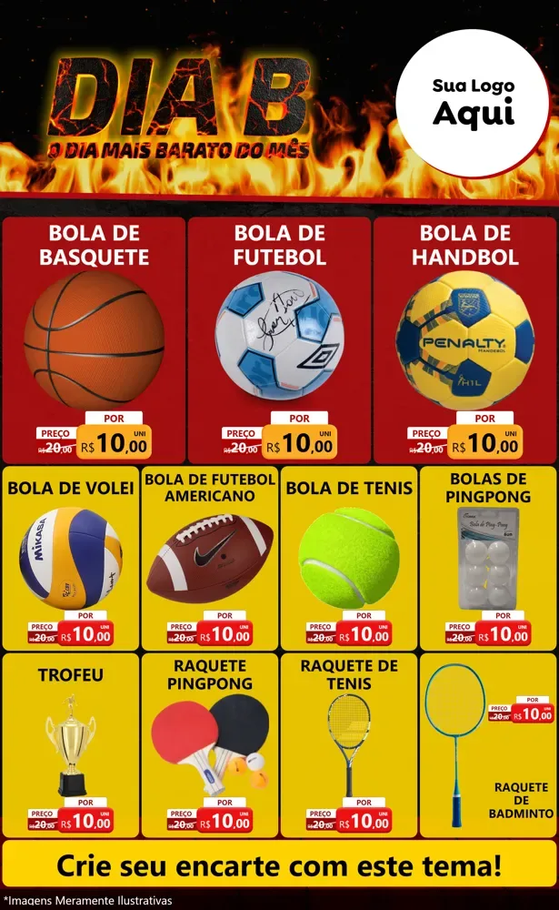Modelo de Encarte para Encarte Grande com o tema Dia B para Artigos Esportivos