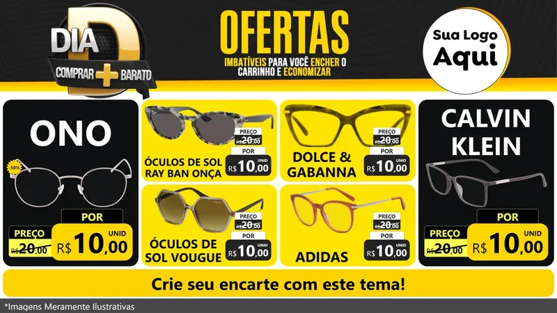 Modelo de TV para TV Horizontal com o tema Dia D Mais Economia para Óticas