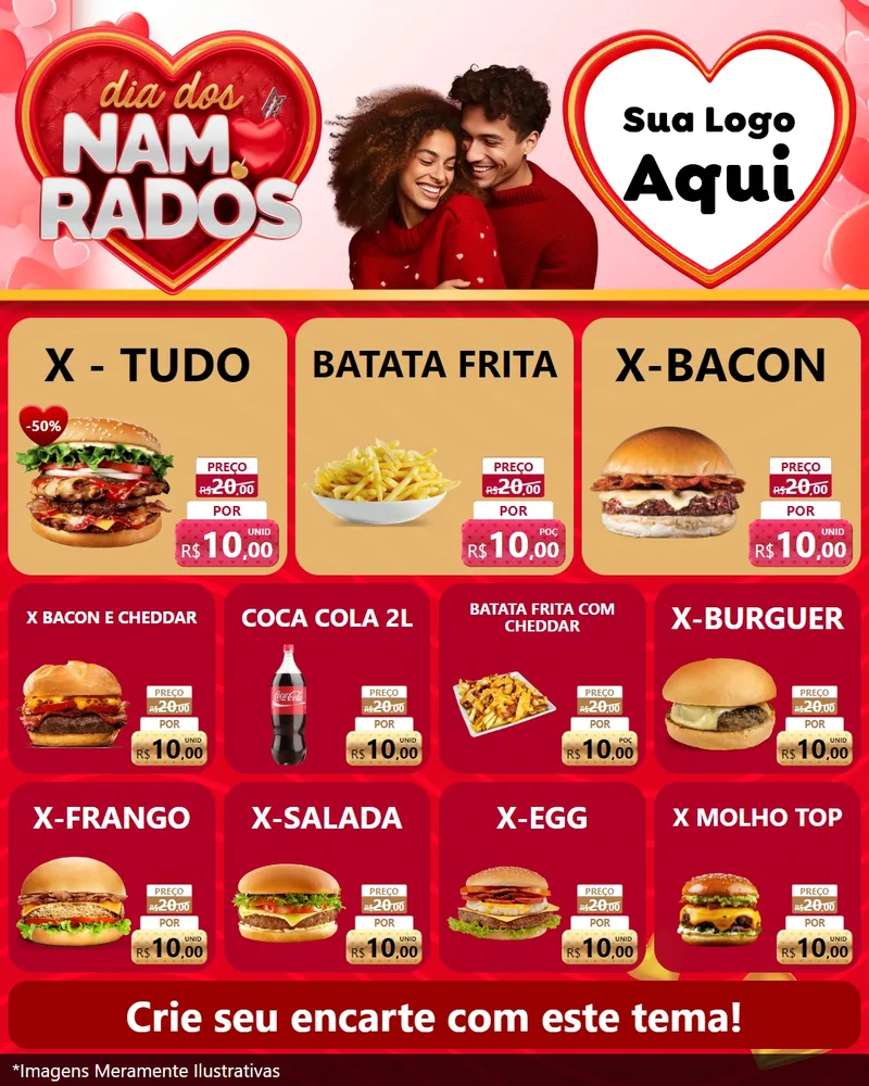 Modelo de Rede Social para Feed Instagram com o tema Dia dos Namorados para Hamburgueria