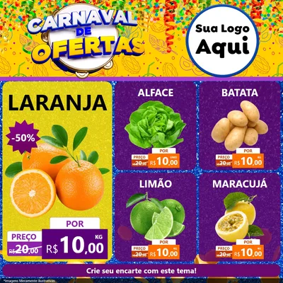 Modelo de Rede Social para Feed Facebook com o tema Carnaval de Ofertas para Hortifrúti