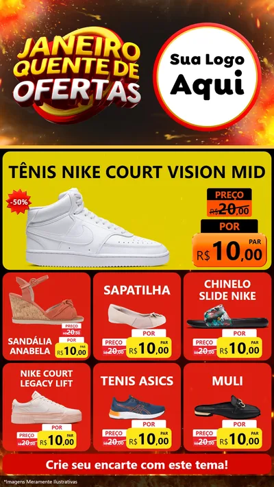 Modelo de Rede Social para Stories com o tema Janeiro Quente de Ofertas para Calçados