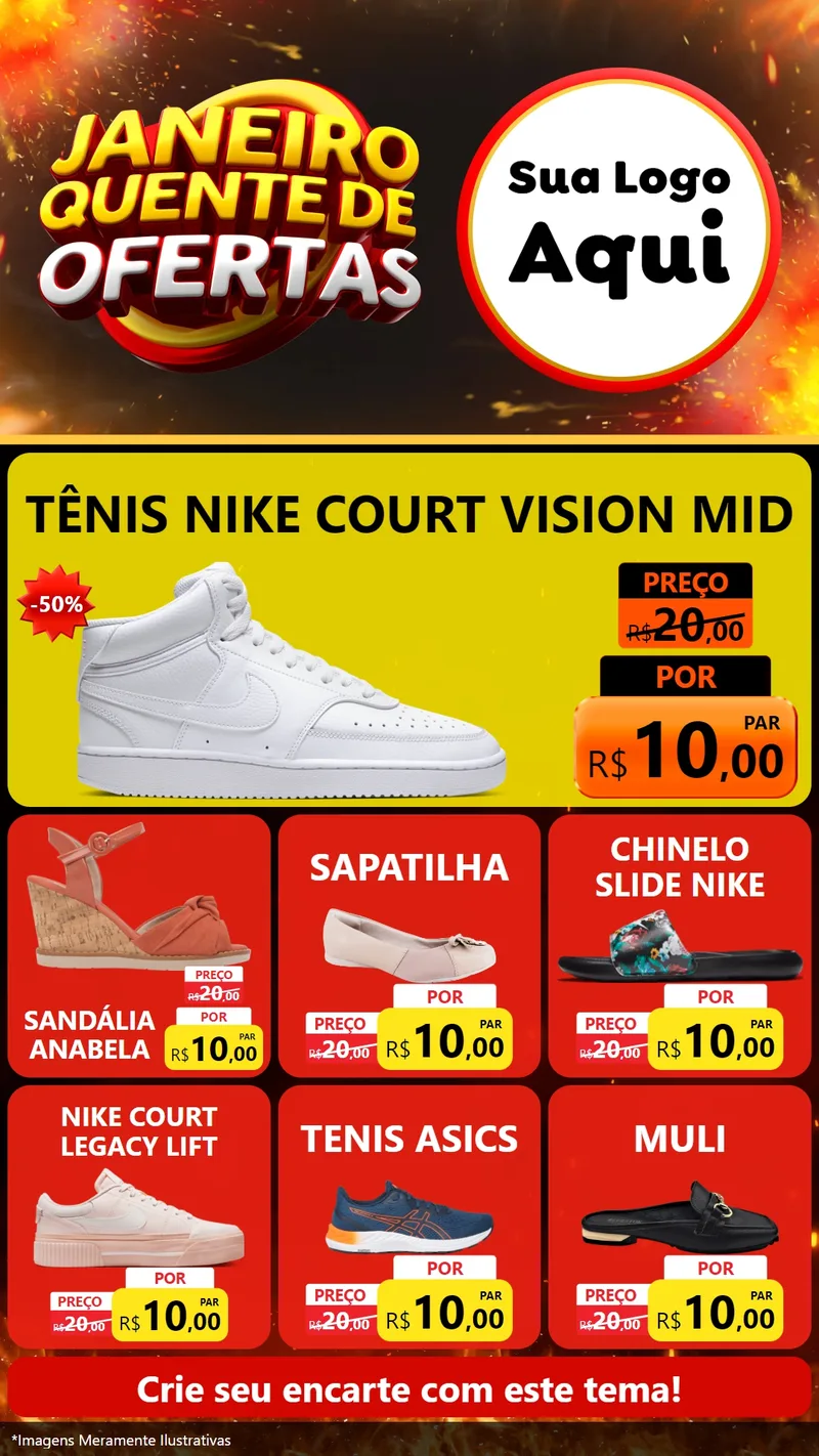 Modelo de Rede Social para Stories com o tema Janeiro Quente de Ofertas para Calçados