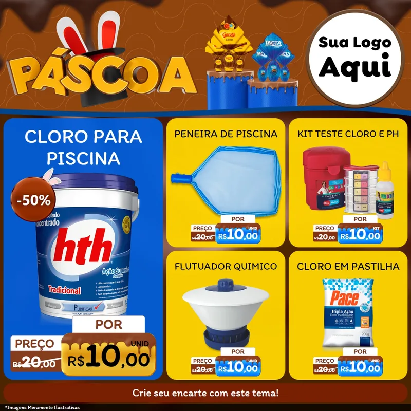 Modelo de Rede Social para Feed Facebook com o tema Páscoa para Produtos para Piscina