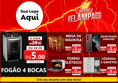 Modelo de Encarte para Encarte A4 Horizontal com o tema Ofertas Relâmpago para Móveis e Eletro