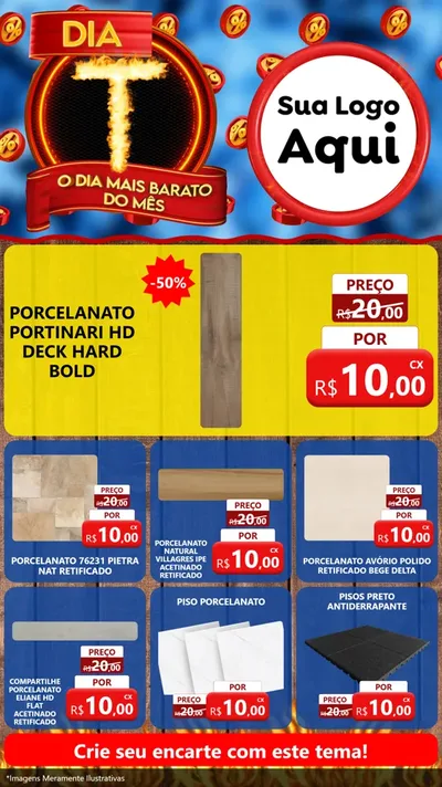Modelo de Rede Social para Stories com o tema Dia T - O Dia Mais Barato Do Mês para Pisos e revestimentos