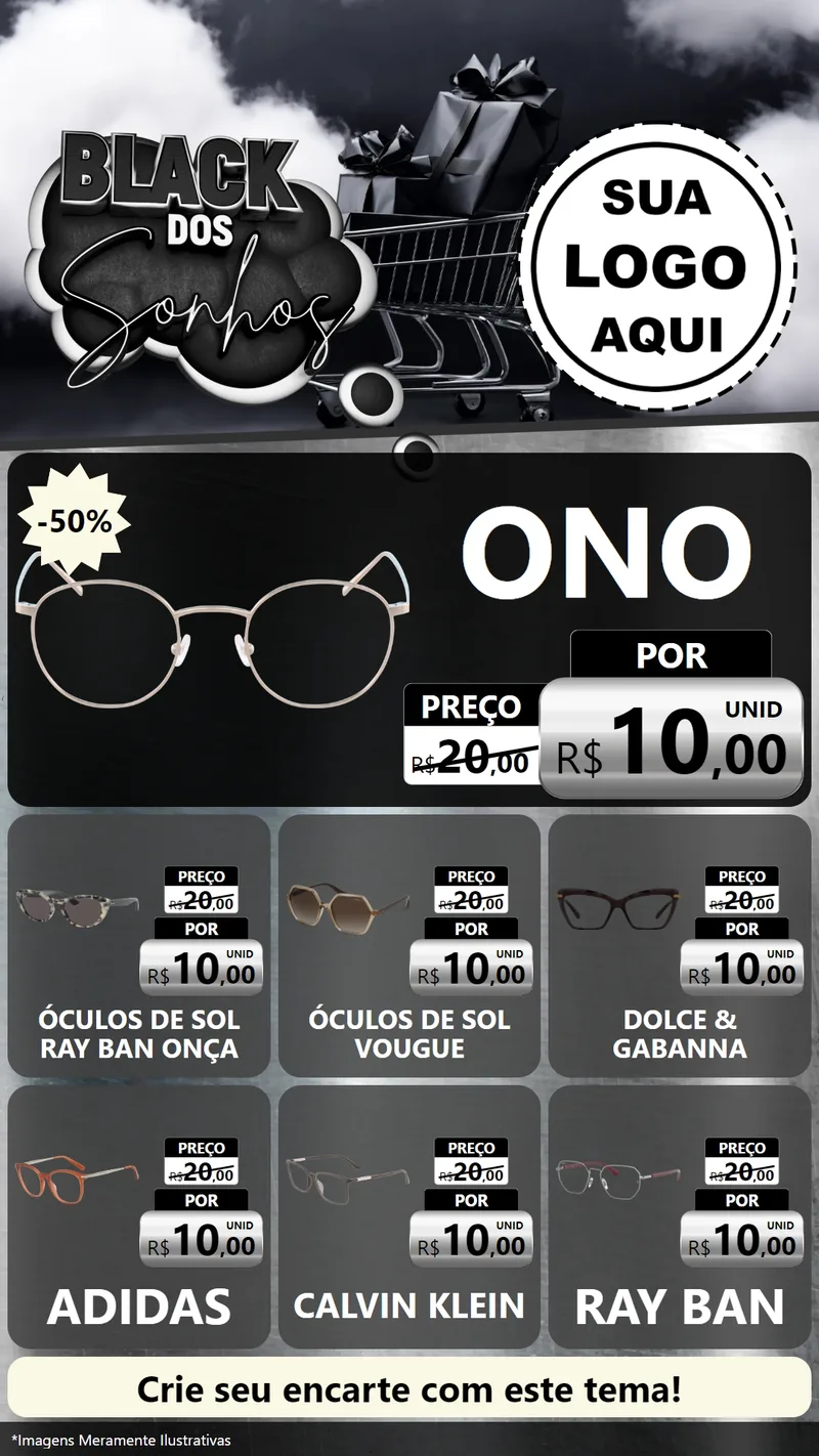Modelo de Rede Social para Stories com o tema Black dos Sonhos para Óticas