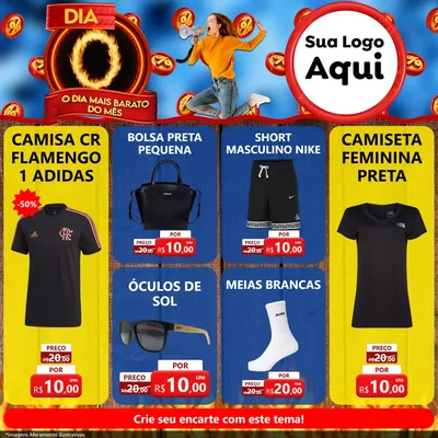 Modelo de Rede Social para Feed Facebook com o tema Dia O - O Dia Mais Barato Do Mês para Roupas e acessórios