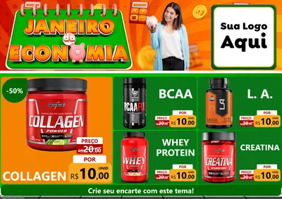 Modelo de Encarte para Encarte A4 Horizontal com o tema Janeiro da Economia para Suplementos alimentares
