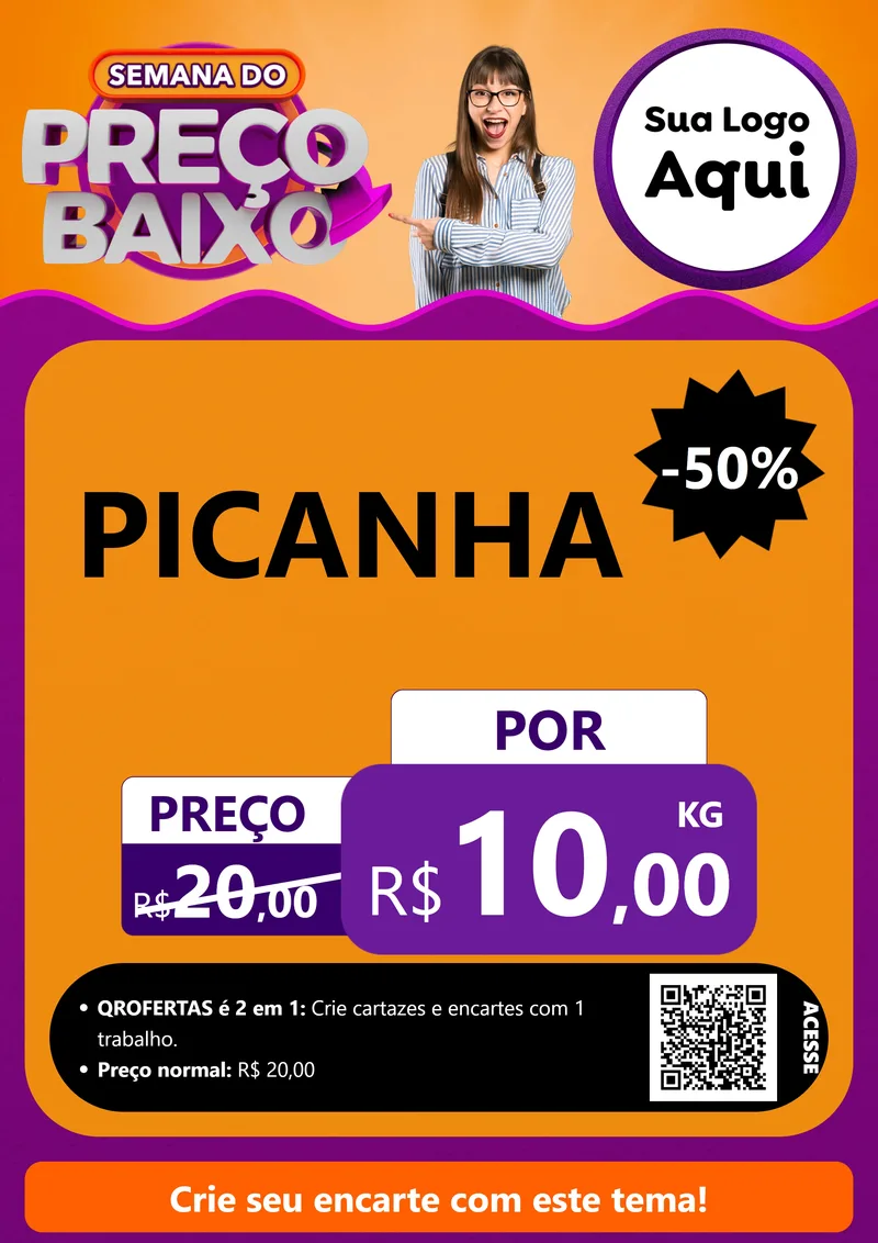 Modelo de Cartaz para Cartaz A4 Vertical com o tema Semana do Preço Baixo para Açougue