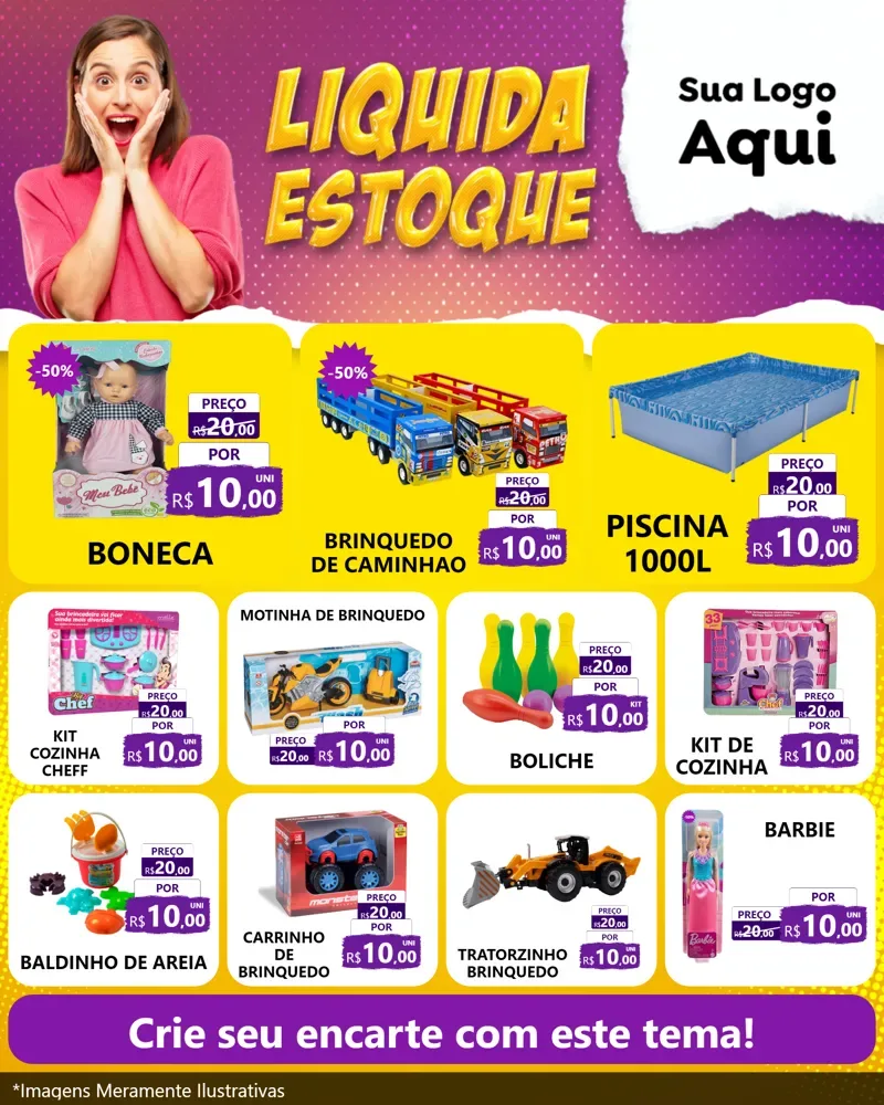 Modelo de Rede Social para Feed Instagram com o tema Liquida estoque para Brinquedos