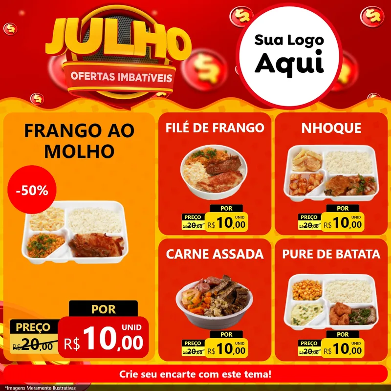 Modelo de Rede Social para Feed Facebook com o tema Julho Ofertas Imbatíveis para Restaurante