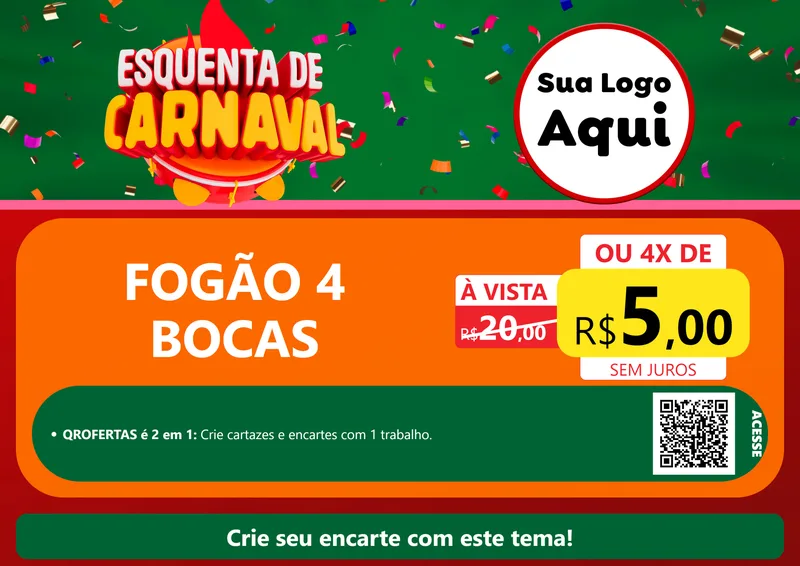 Modelo de Cartaz para Cartaz A4 Horizontal com o tema Esquenta de Carnaval para Móveis e Eletro