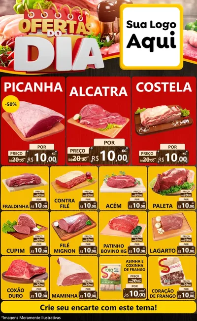 Modelo de Encarte para Encarte Grande com o tema Ofertas do Dia para Açougue