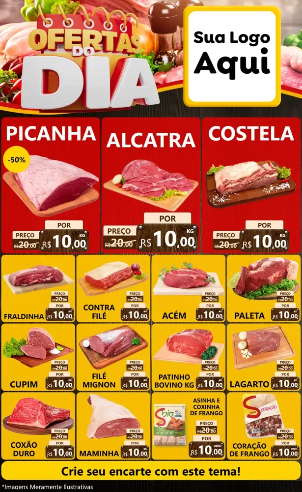 Modelo de Encarte para Encarte Grande com o tema Ofertas do Dia para Açougue